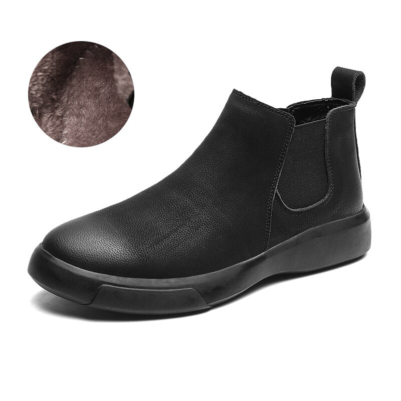 Men's Short Ankle Boots Waterproof Slip-On Leather