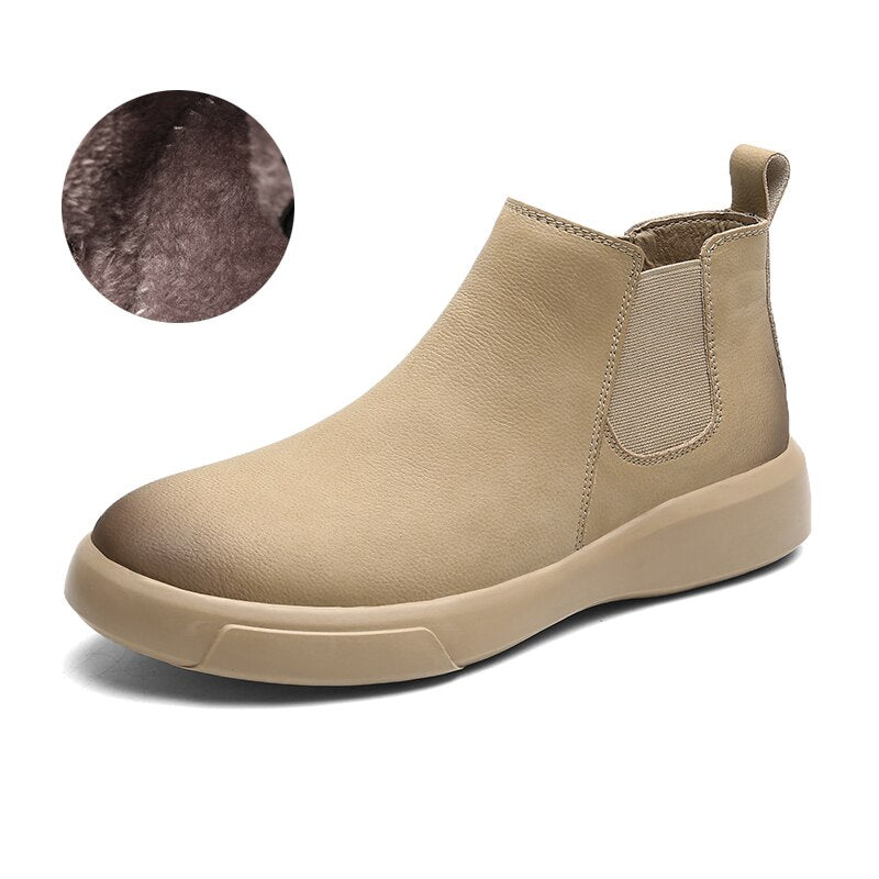 Men's Short Ankle Boots Waterproof Slip-On Leather