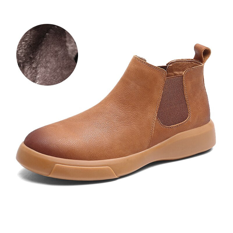 Men's Short Ankle Boots Waterproof Slip-On Leather