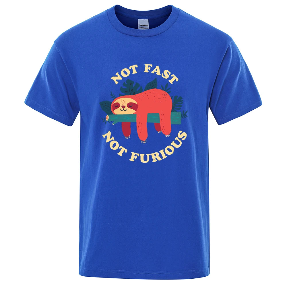 Not Fast Not Furious Sloth Cute Print Unisex Breathable Cotton Tops Street Fashion Casual Summer T Shirts