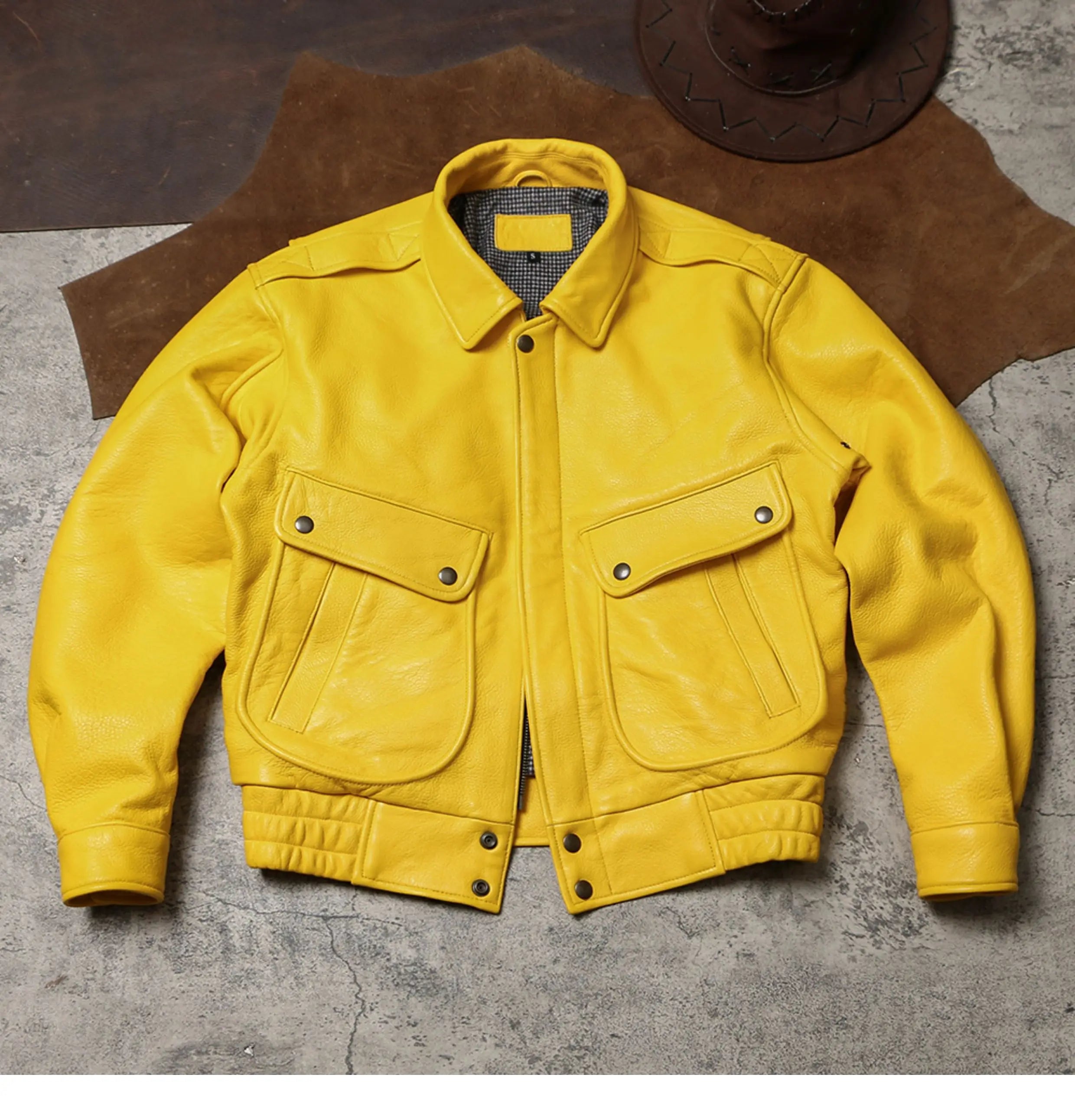 Spring Autumn Mauroicardi Cool Handsome Short Yellow Soft Pu Leather Jacket Men