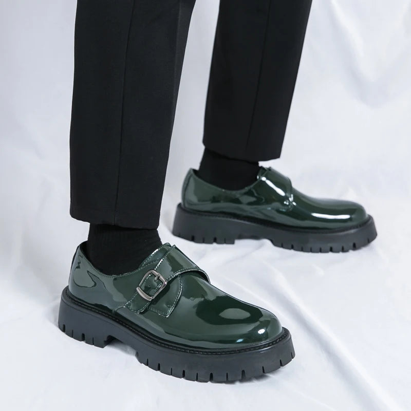 Patent Leather Mens Dress Shoes Luxury Brand Handmade Business Office Fashion Wedding Oxfords Platform Shoes