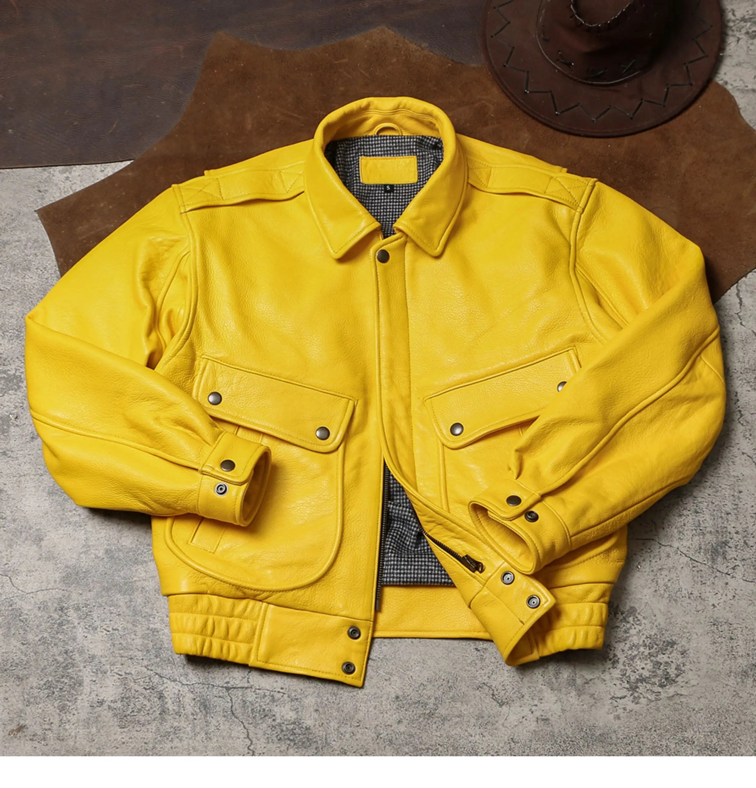 Spring Autumn Mauroicardi Cool Handsome Short Yellow Soft Pu Leather Jacket Men
