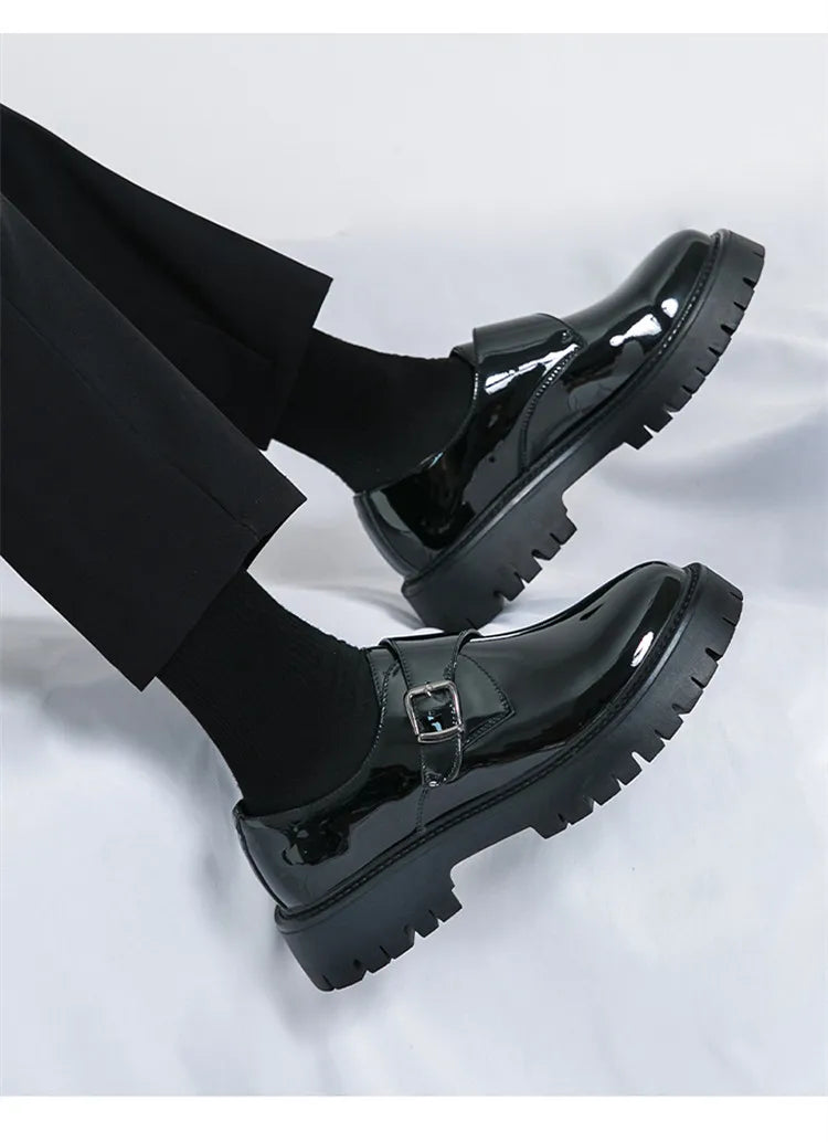 Patent Leather Mens Dress Shoes Luxury Brand Handmade Business Office Fashion Wedding Oxfords Platform Shoes