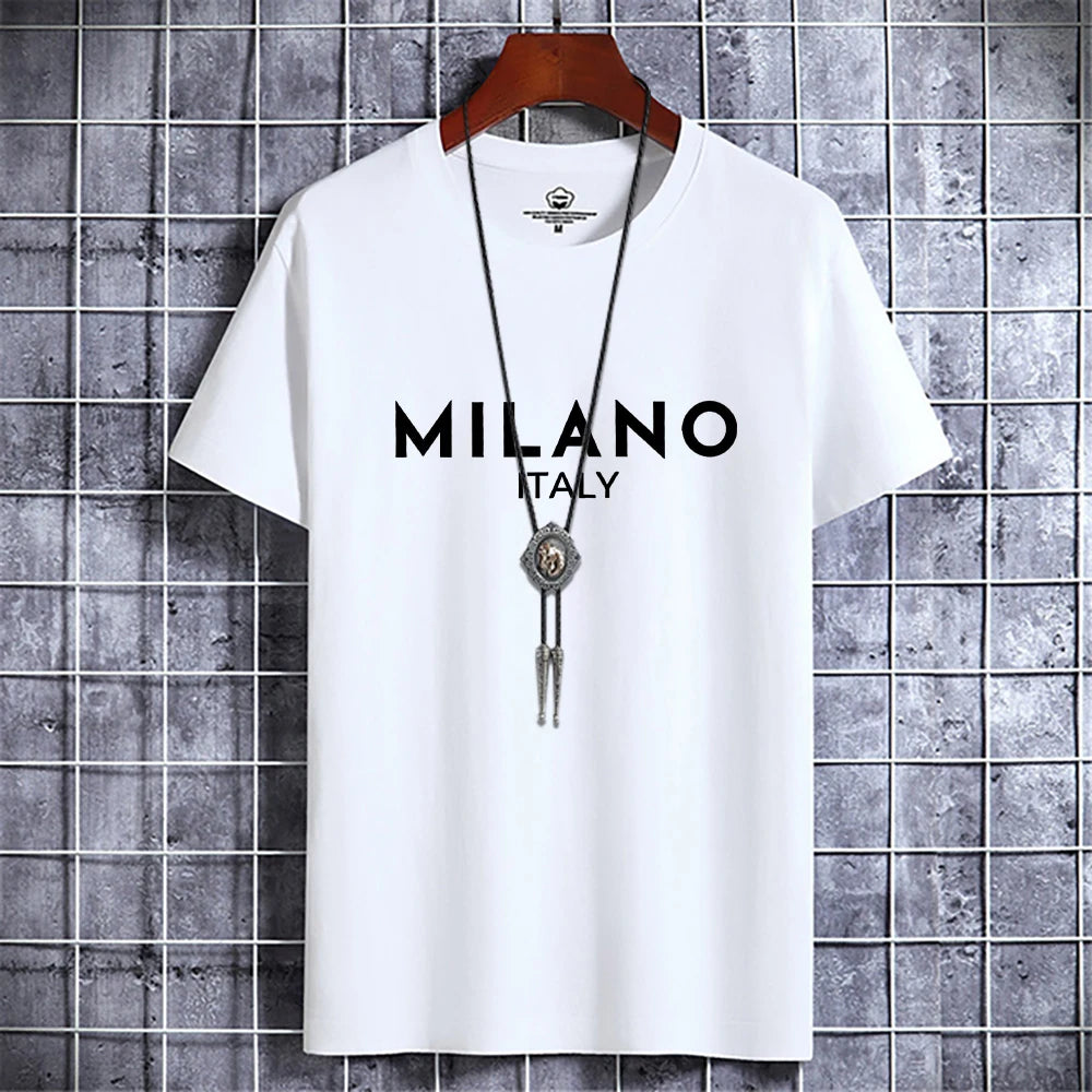 Casual Luxury Summer Men's T-shirt Italy Milano City Print 100% Cotton