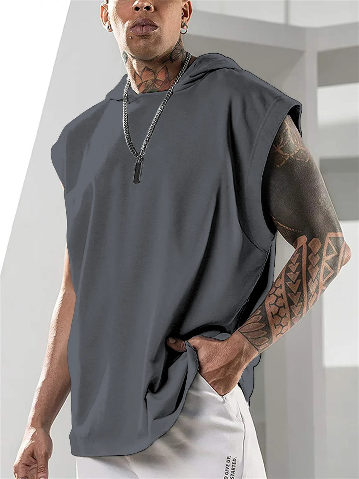 Men's fashion sleeveless hoodie