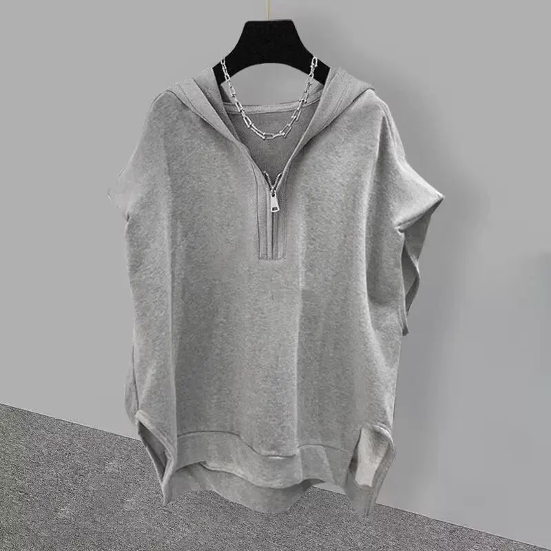American Style Street Hooded Cotton Vest Sleeveless Spring Summer Casual Zip Up