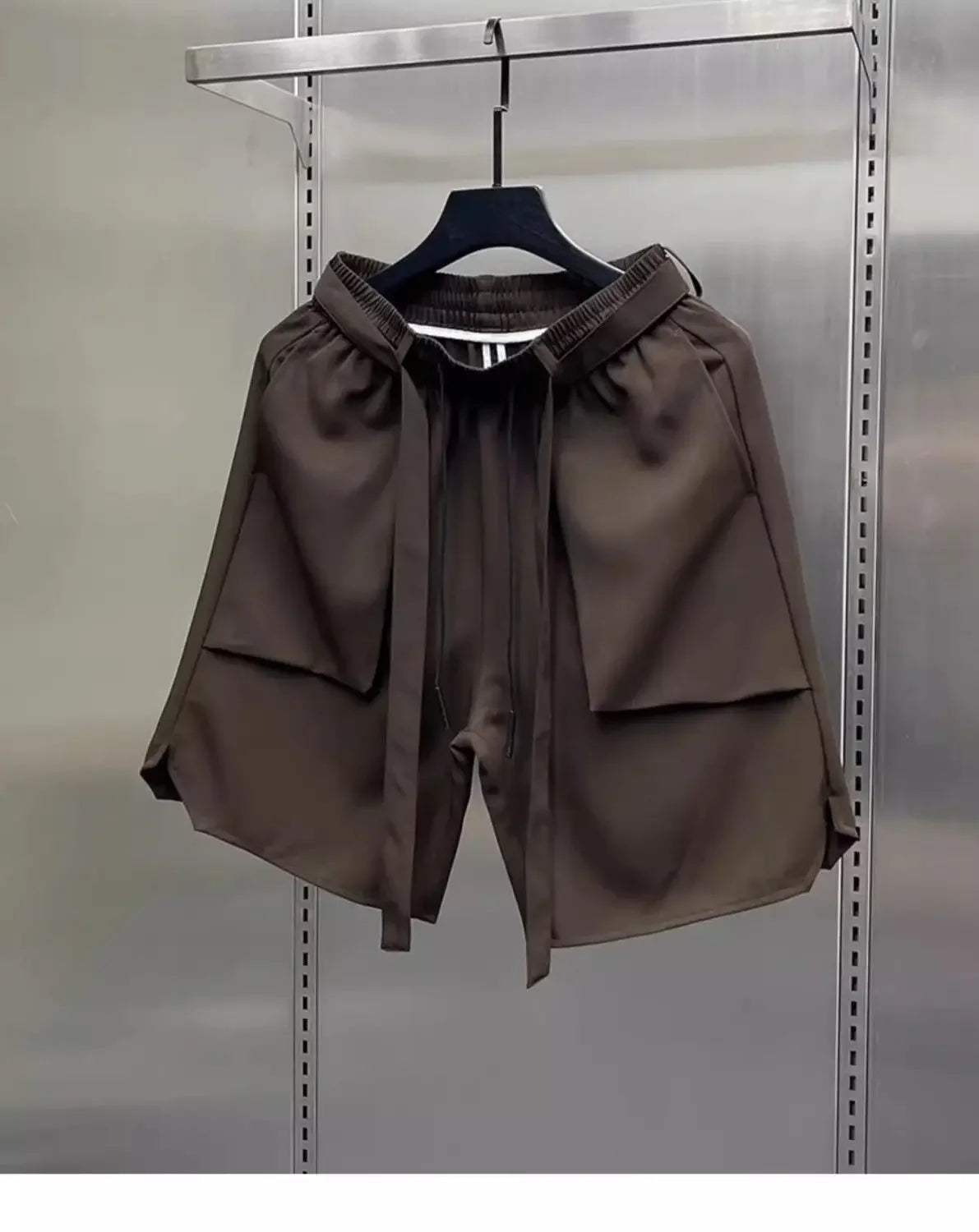 Men's Summer Pure Color Coffee Drawstring Casual Ice Silk Shorts