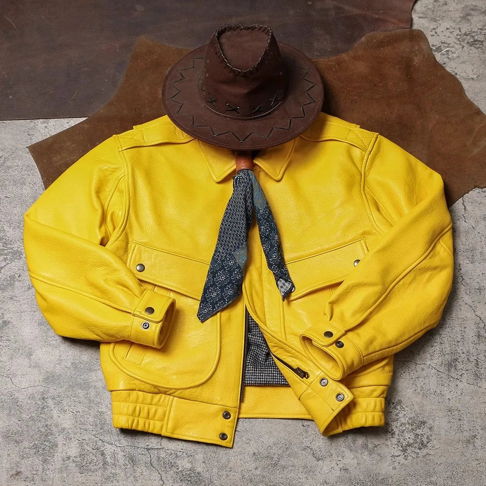 Spring Autumn Mauroicardi Cool Handsome Short Yellow Soft Pu Leather Jacket Men