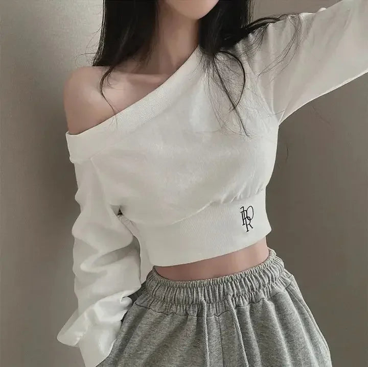 Women's Fashion Design Shoulder-baring Side Collar Slimming Top
