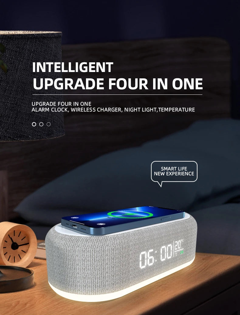 Wireless Charger Alarm Clock Time LED Light Thermometer