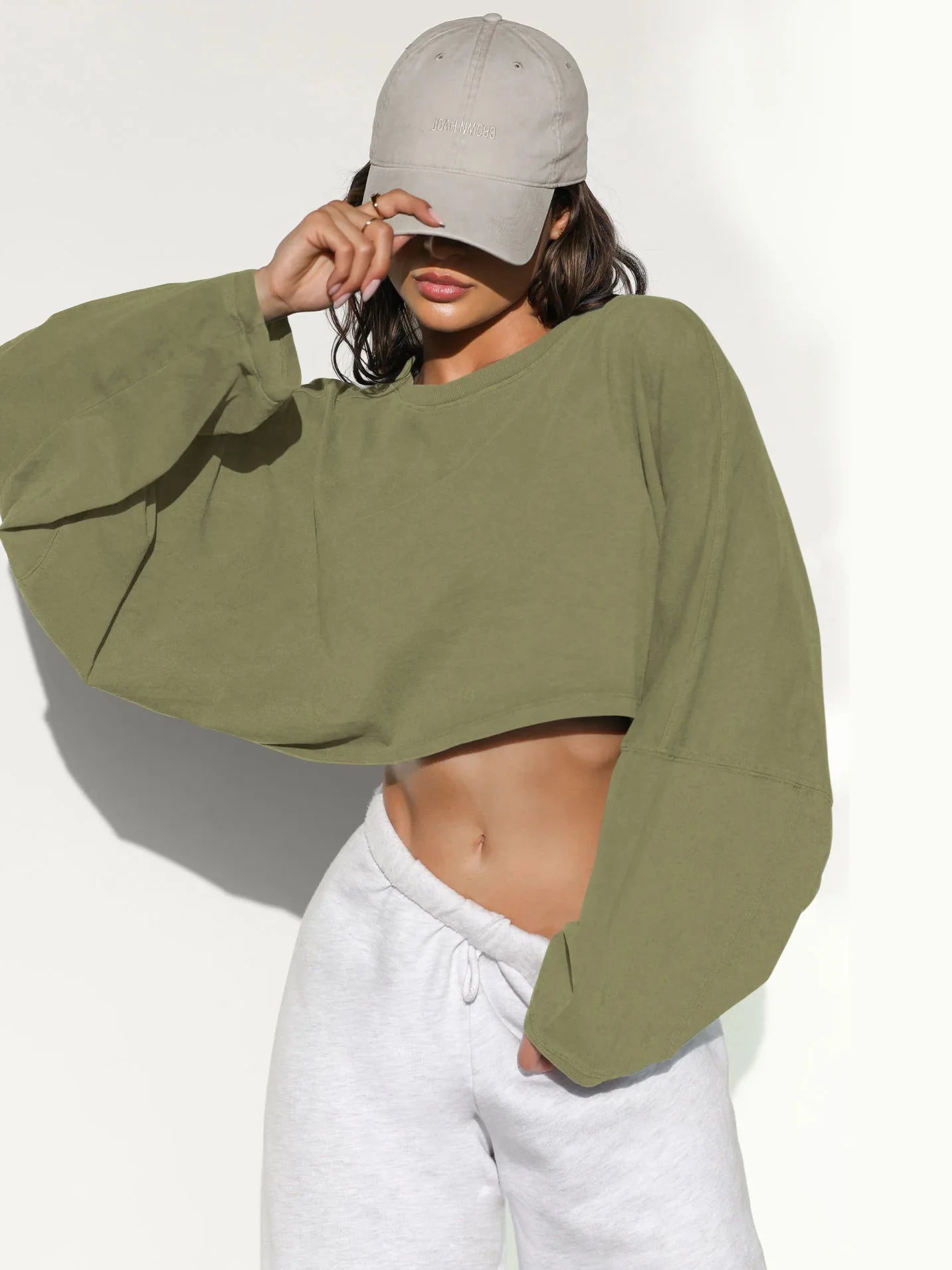 Women's Loose Long Sleeve Pullover Casual Workout Sexy Female Crop Sweatshirt