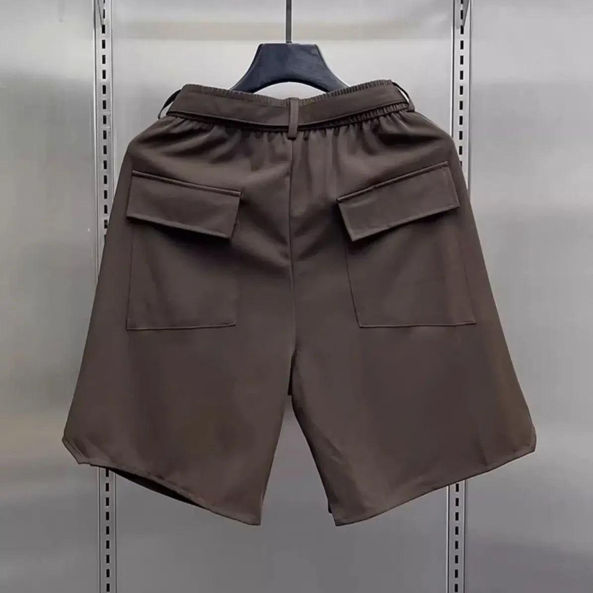 Men's Summer Pure Color Coffee Drawstring Casual Ice Silk Shorts
