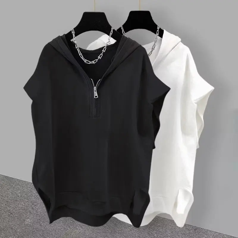 American Style Street Hooded Cotton Vest Sleeveless Spring Summer Casual Zip Up