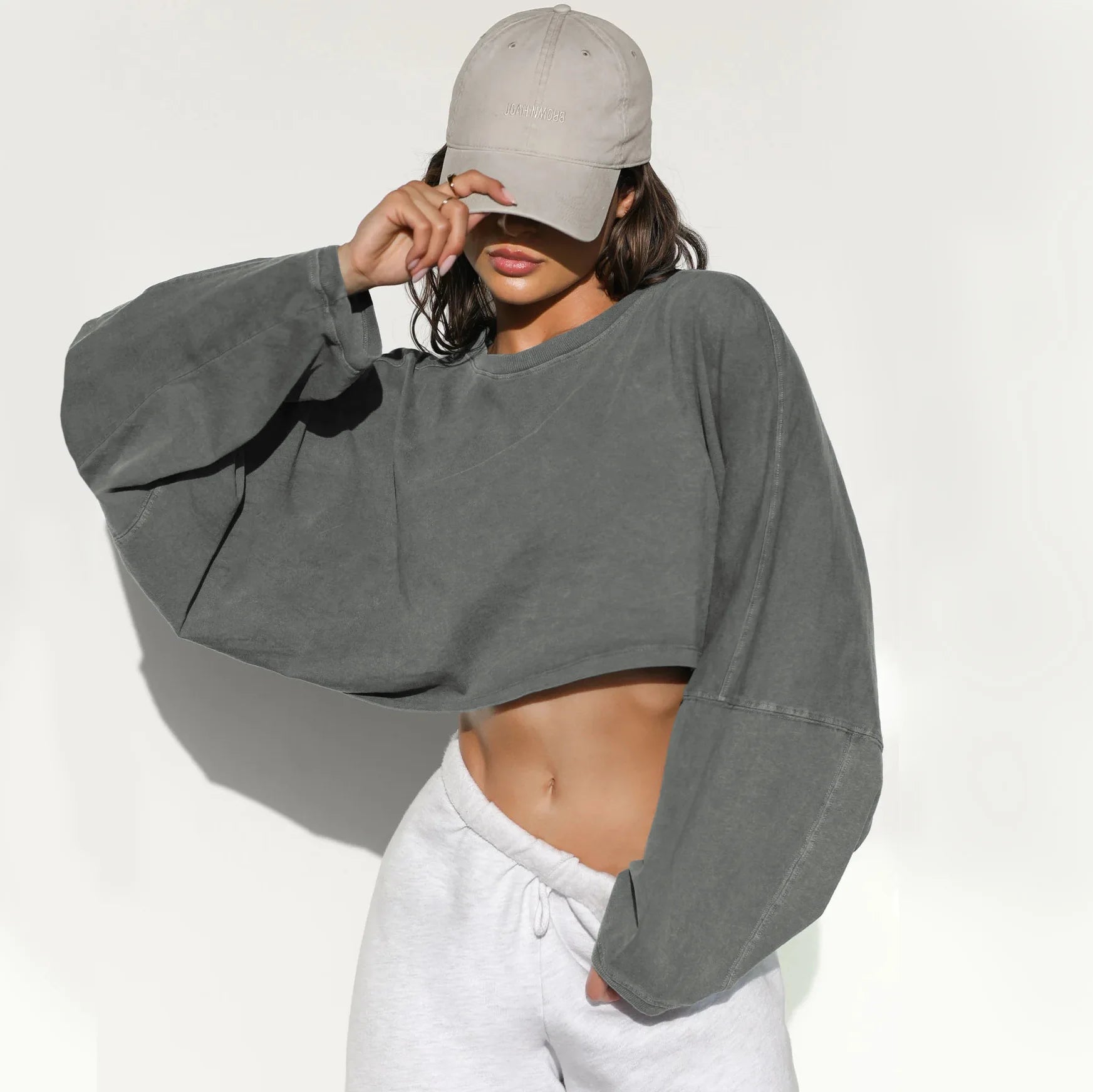 Women's Loose Long Sleeve Pullover Casual Workout Sexy Female Crop Sweatshirt
