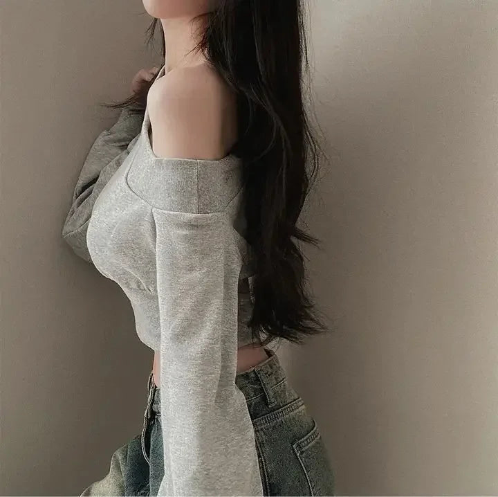 Women's Fashion Design Shoulder-baring Side Collar Slimming Top