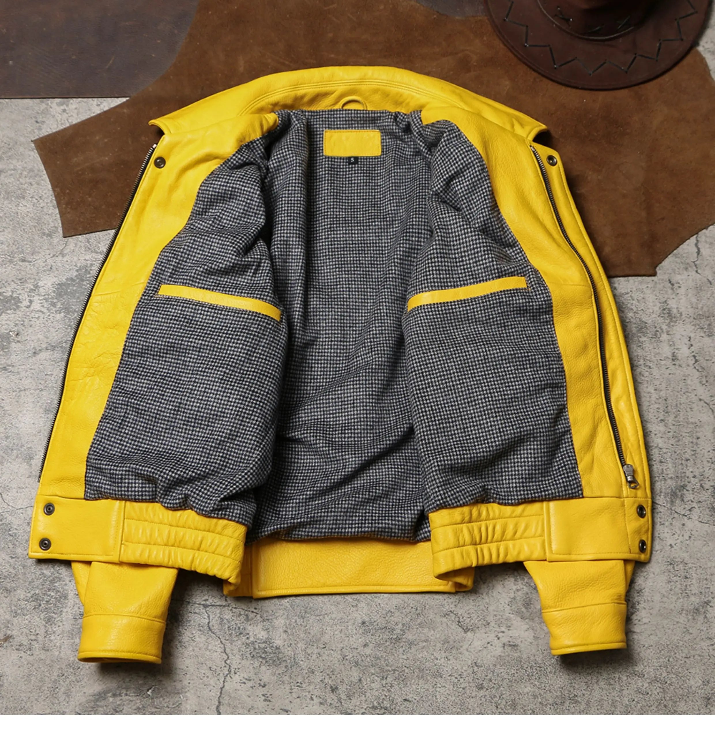 Spring Autumn Mauroicardi Cool Handsome Short Yellow Soft Pu Leather Jacket Men