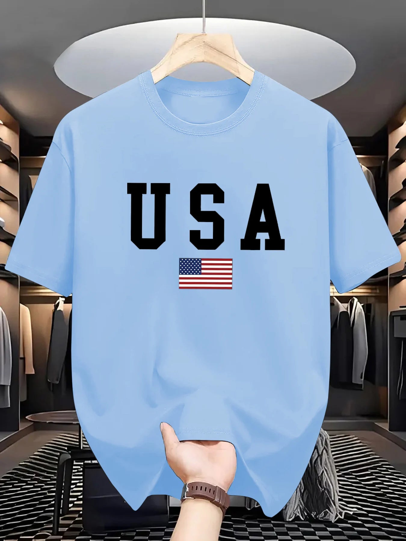 Men's summer 100% cotton USA American National Flag Graphic short sleeved T-shirt