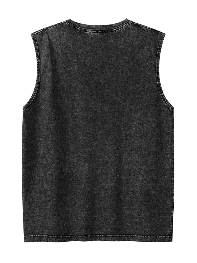 Summer Men's Washed Cotton Tank Tops Muscle Gym Sleeveless Workout T-Shirts