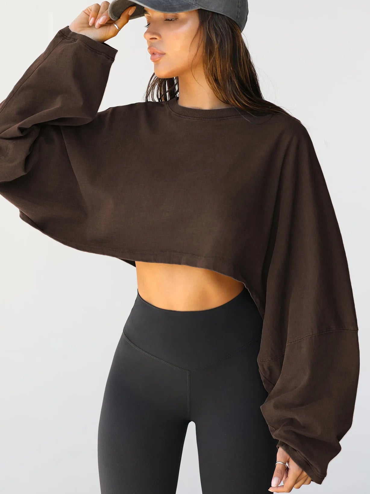 Women's Loose Long Sleeve Pullover Casual Workout Sexy Female Crop Sweatshirt