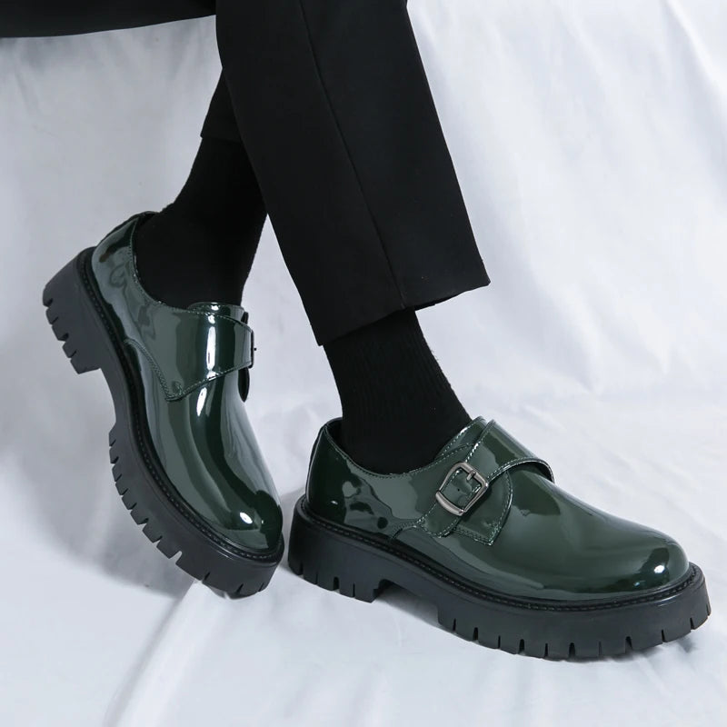 Patent Leather Mens Dress Shoes Luxury Brand Handmade Business Office Fashion Wedding Oxfords Platform Shoes