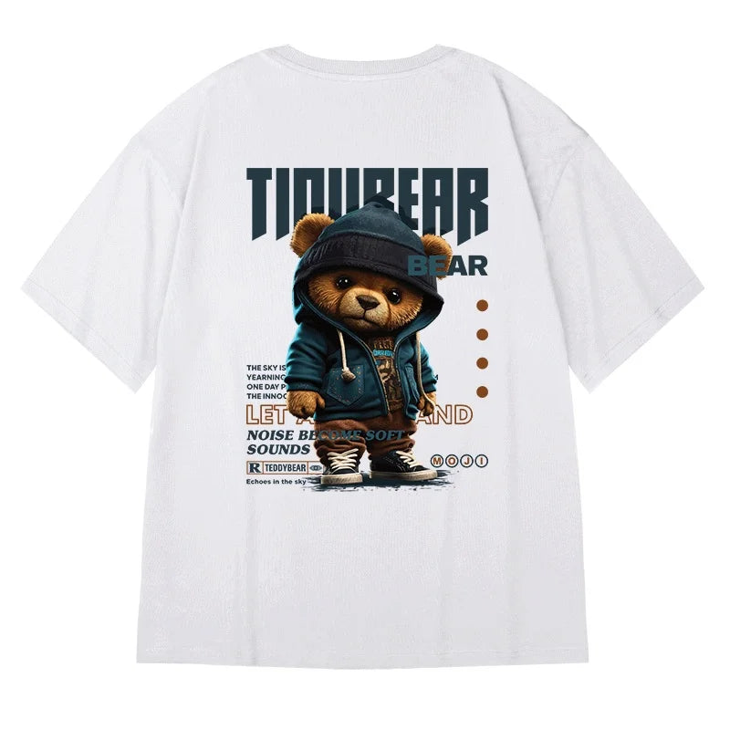 Oversized Cartoon Trendy Anime Bear Printed Men's T-Shirt