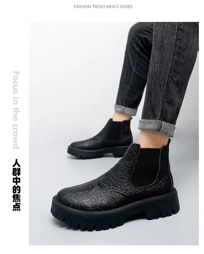 Chelsea boots, genuine leather, big toe thick sole, midsole, men's chimney boots, leather boots