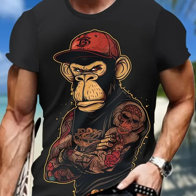 Short Sleeve T-shirt Loose Fit Monkey Graphic 3D Printed