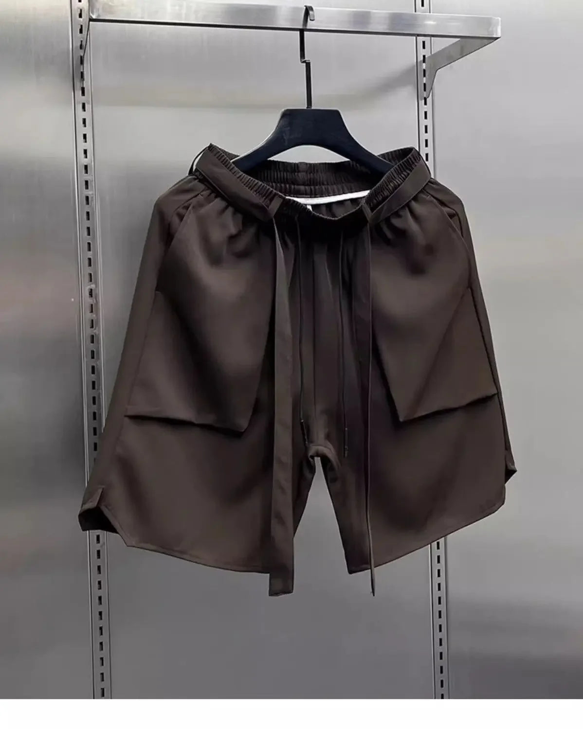 Men's Summer Pure Color Coffee Drawstring Casual Ice Silk Shorts