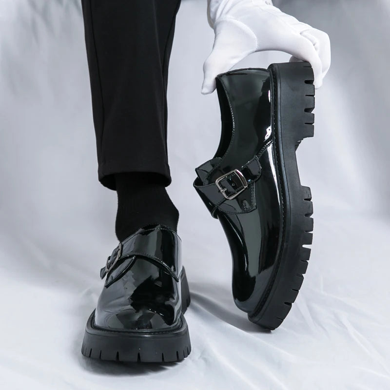 Patent Leather Mens Dress Shoes Luxury Brand Handmade Business Office Fashion Wedding Oxfords Platform Shoes