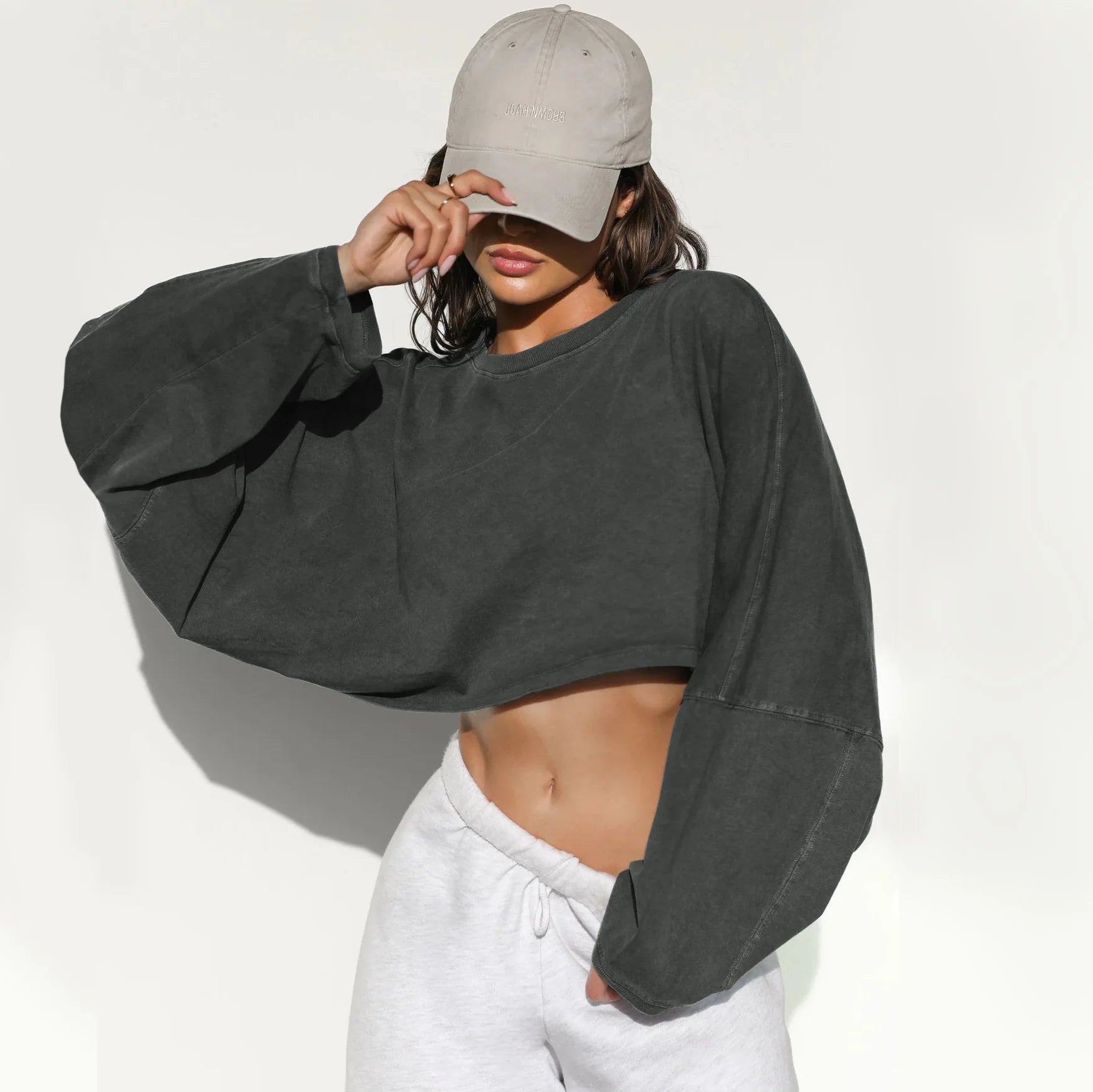 Women's Loose Long Sleeve Pullover Casual Workout Sexy Female Crop Sweatshirt
