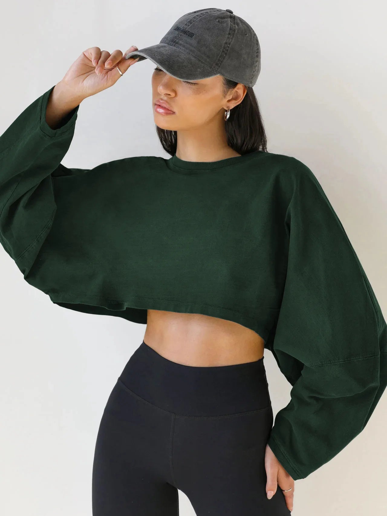 Women's Loose Long Sleeve Pullover Casual Workout Sexy Female Crop Sweatshirt