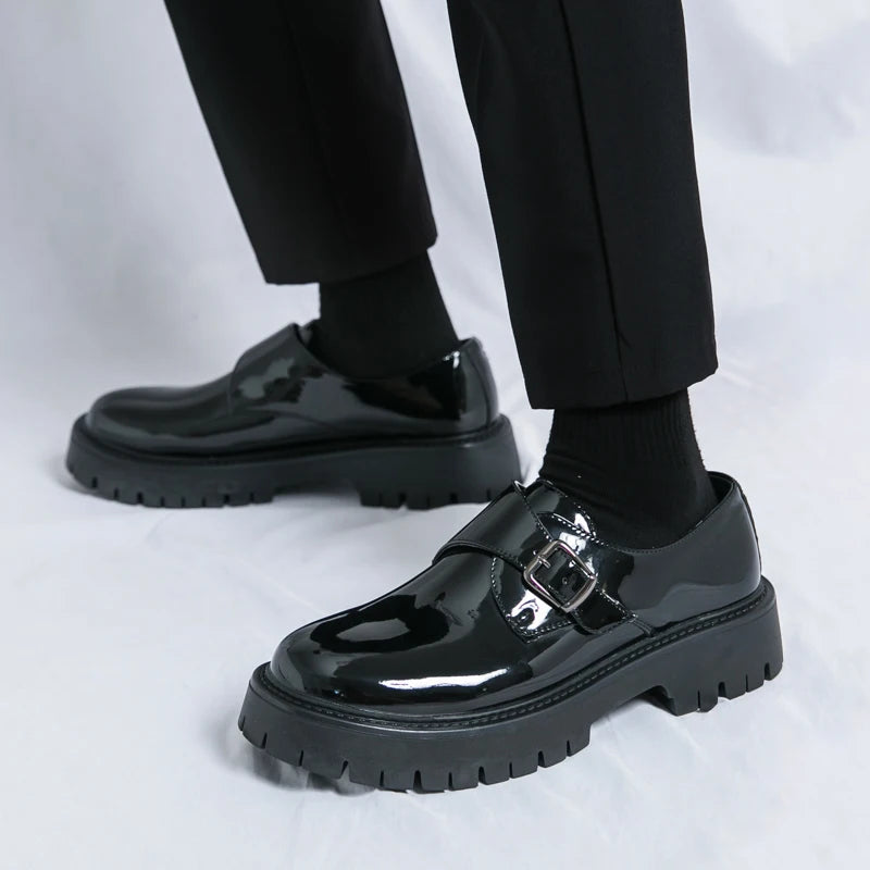 Patent Leather Mens Dress Shoes Luxury Brand Handmade Business Office Fashion Wedding Oxfords Platform Shoes