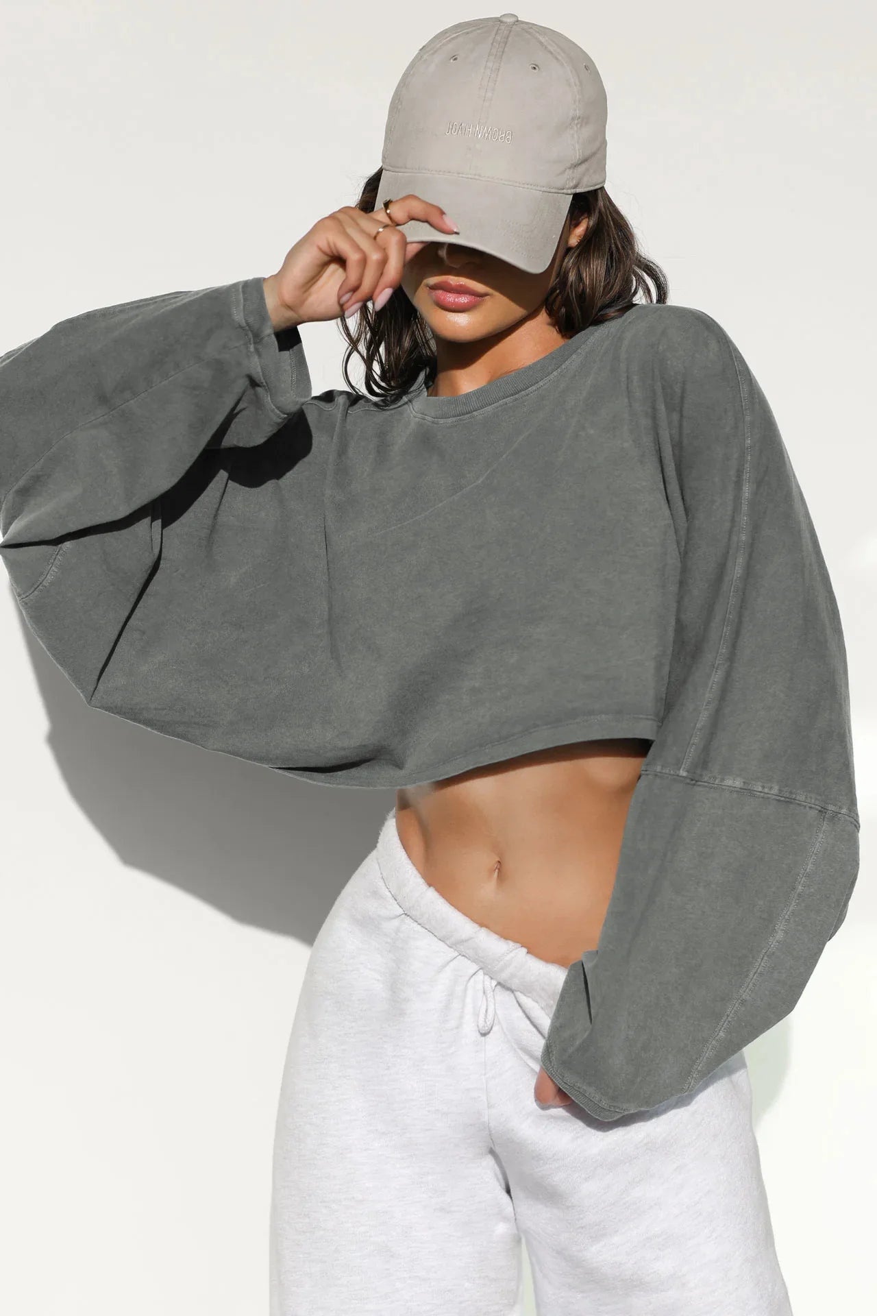 Women's Loose Long Sleeve Pullover Casual Workout Sexy Female Crop Sweatshirt