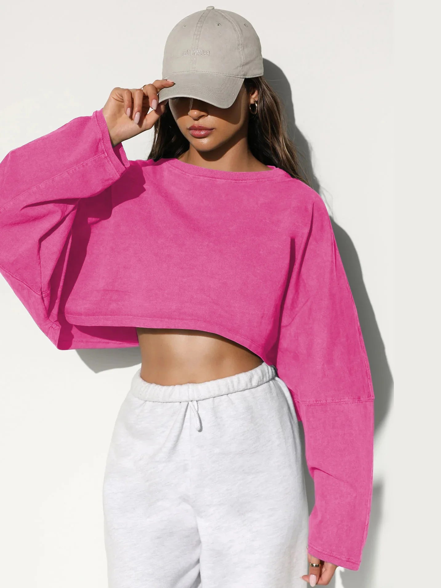 Women's Loose Long Sleeve Pullover Casual Workout Sexy Female Crop Sweatshirt