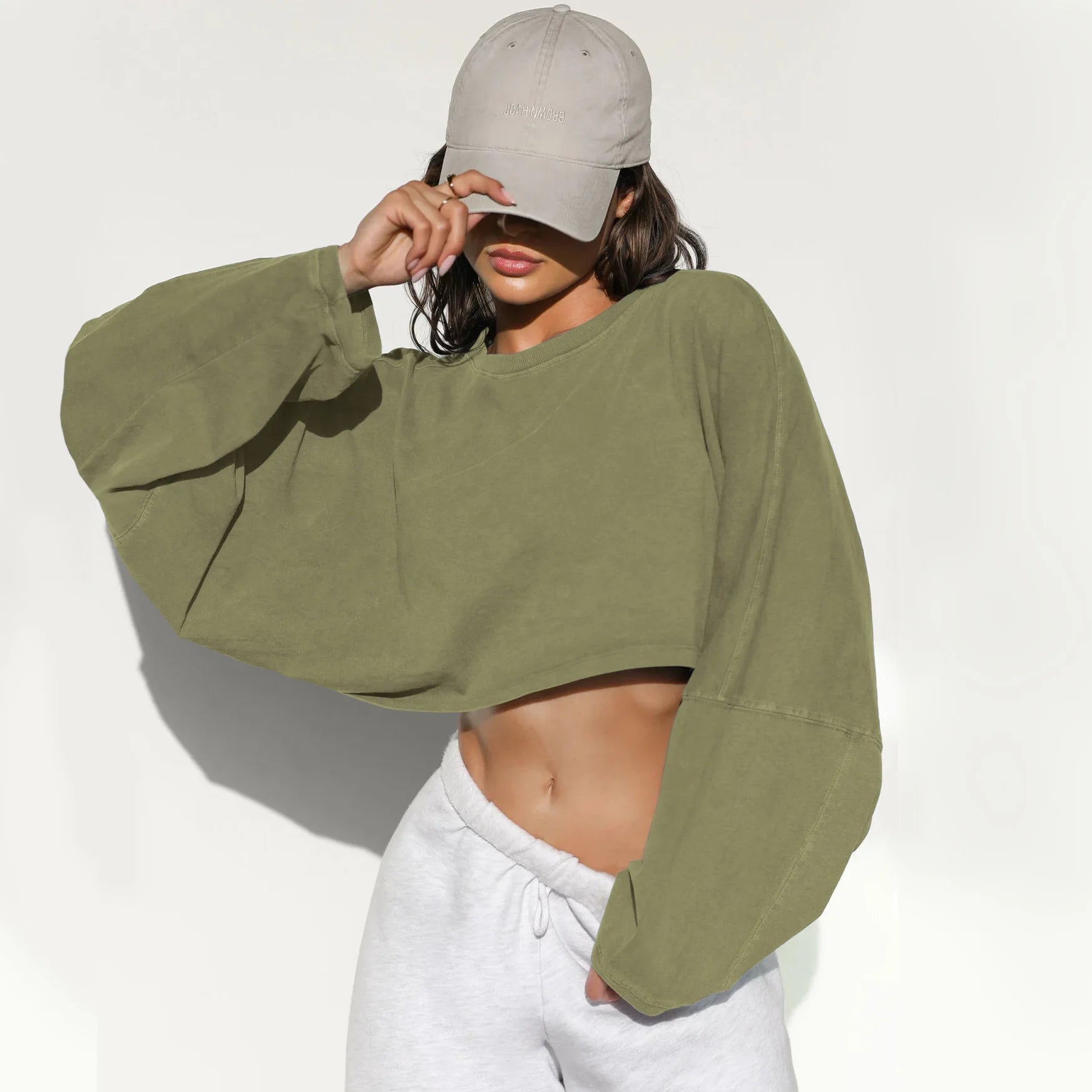 Women's Loose Long Sleeve Pullover Casual Workout Sexy Female Crop Sweatshirt