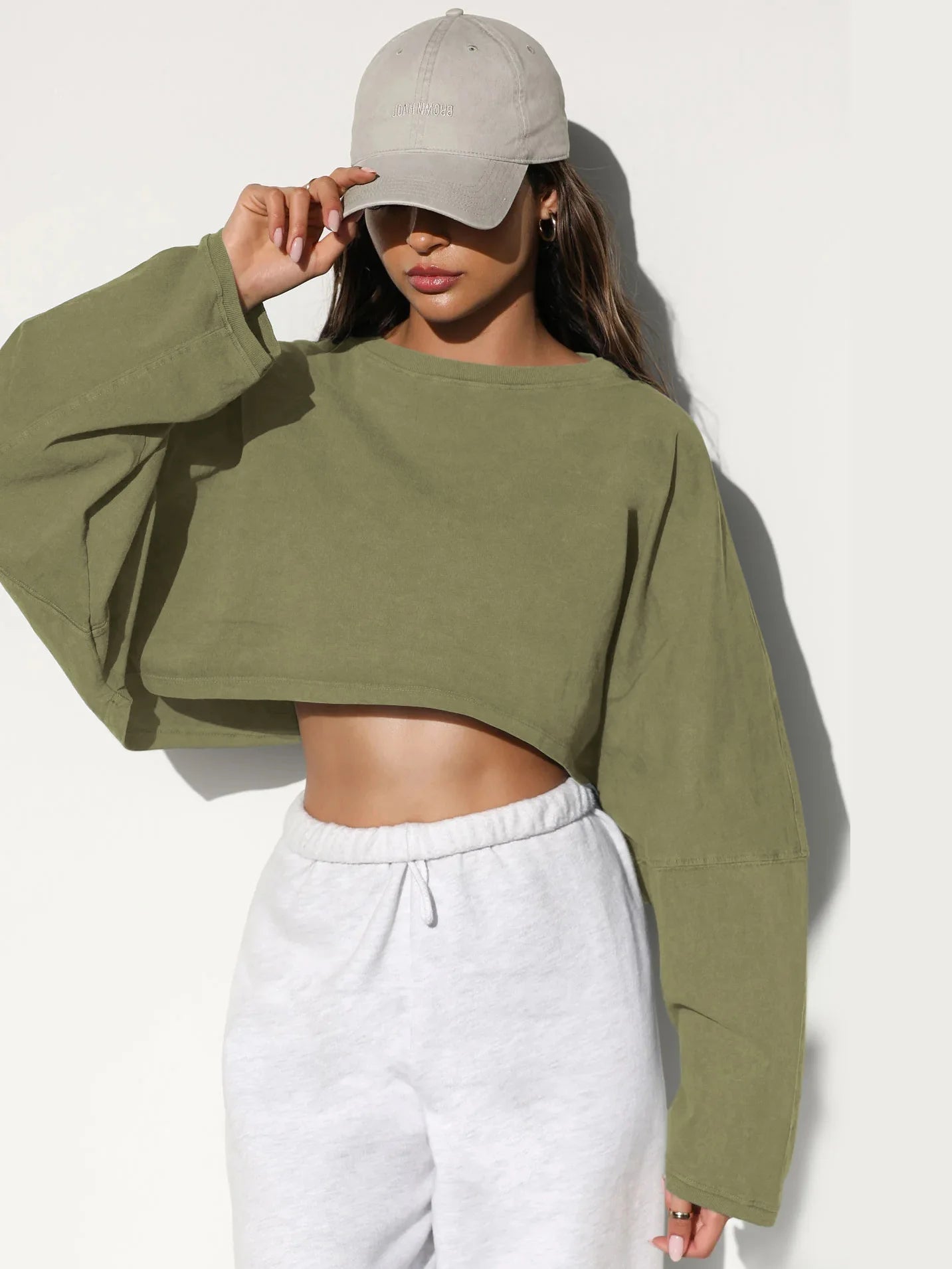 Women's Loose Long Sleeve Pullover Casual Workout Sexy Female Crop Sweatshirt