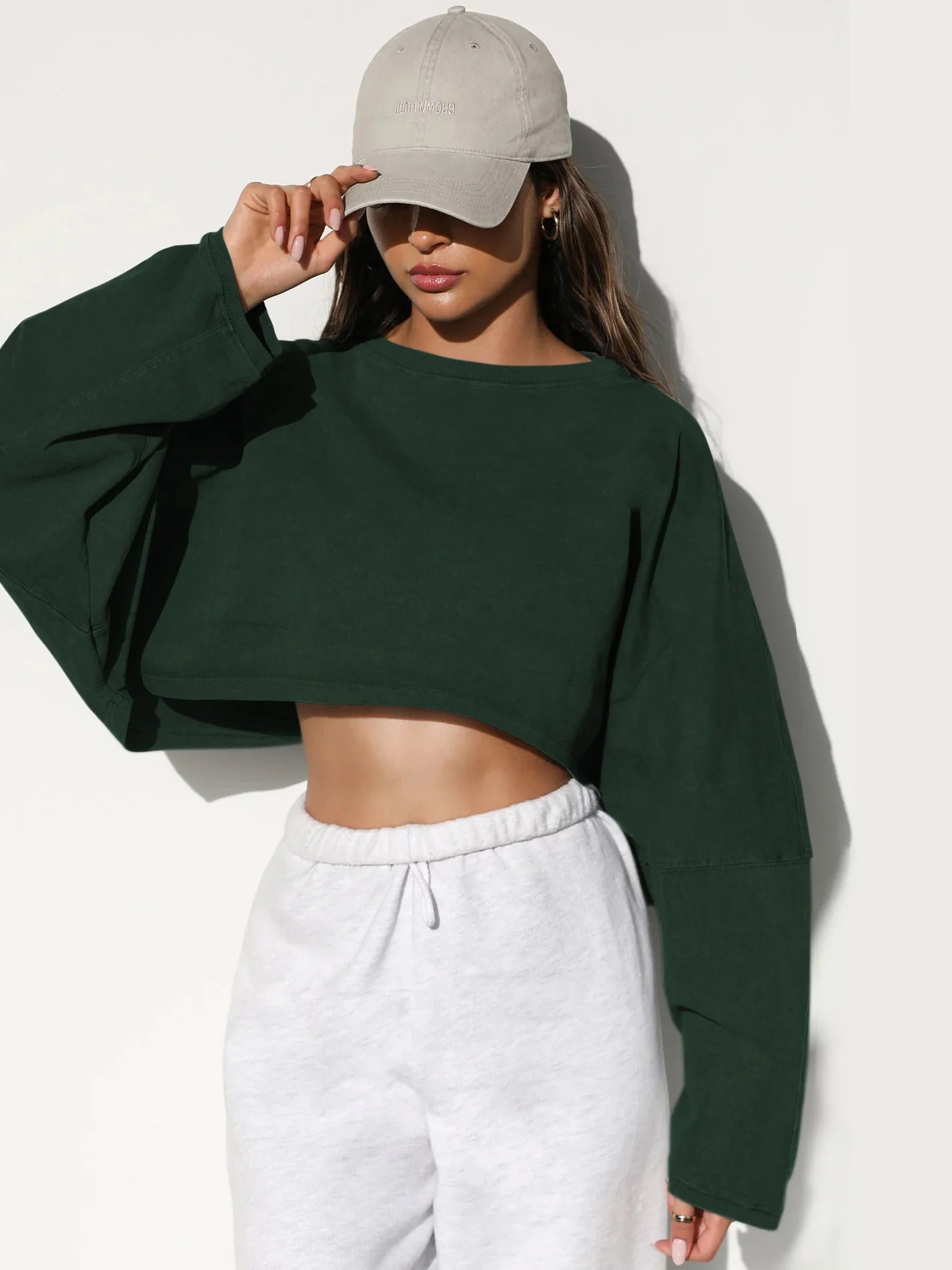 Women's Loose Long Sleeve Pullover Casual Workout Sexy Female Crop Sweatshirt