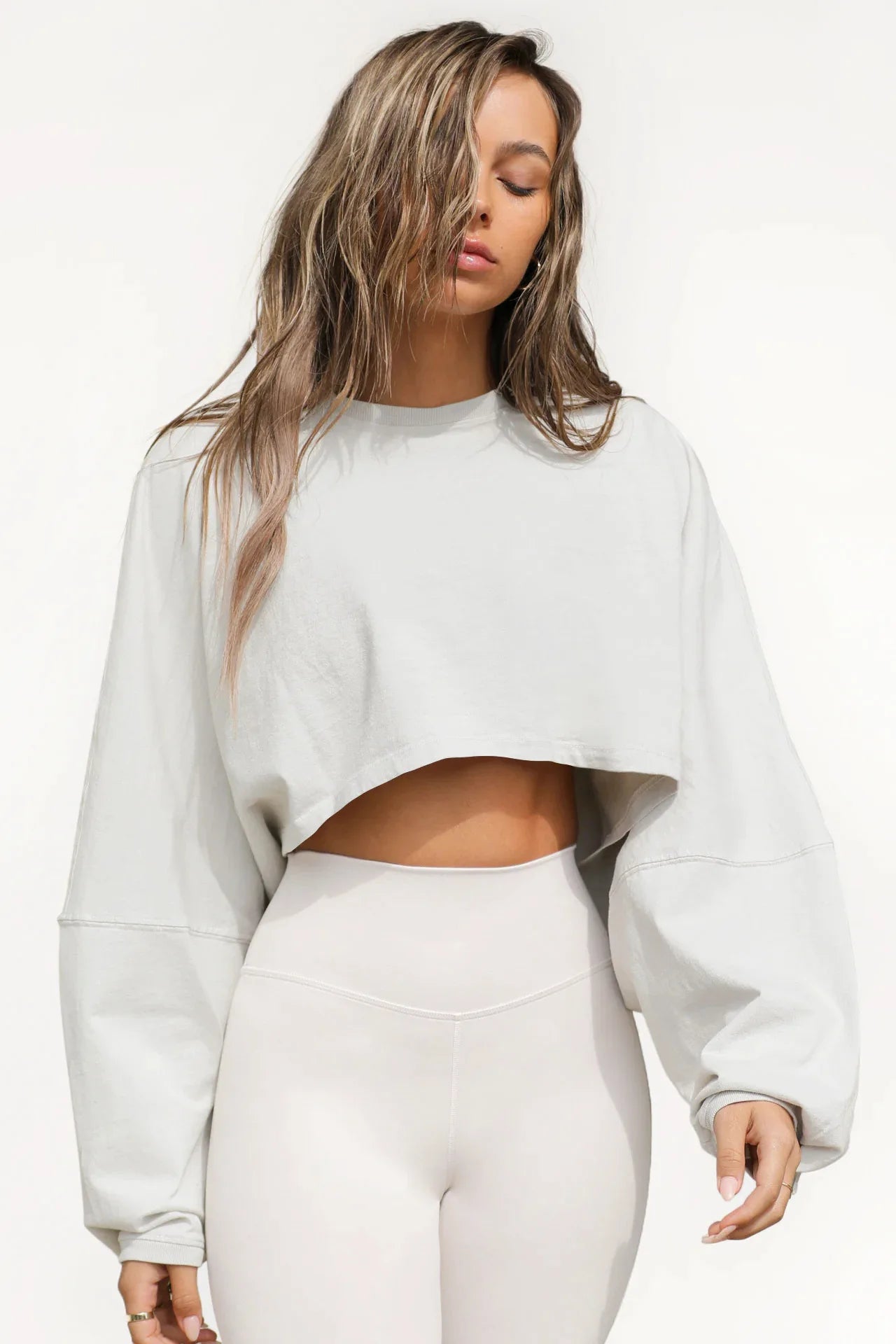 Women's Loose Long Sleeve Pullover Casual Workout Sexy Female Crop Sweatshirt