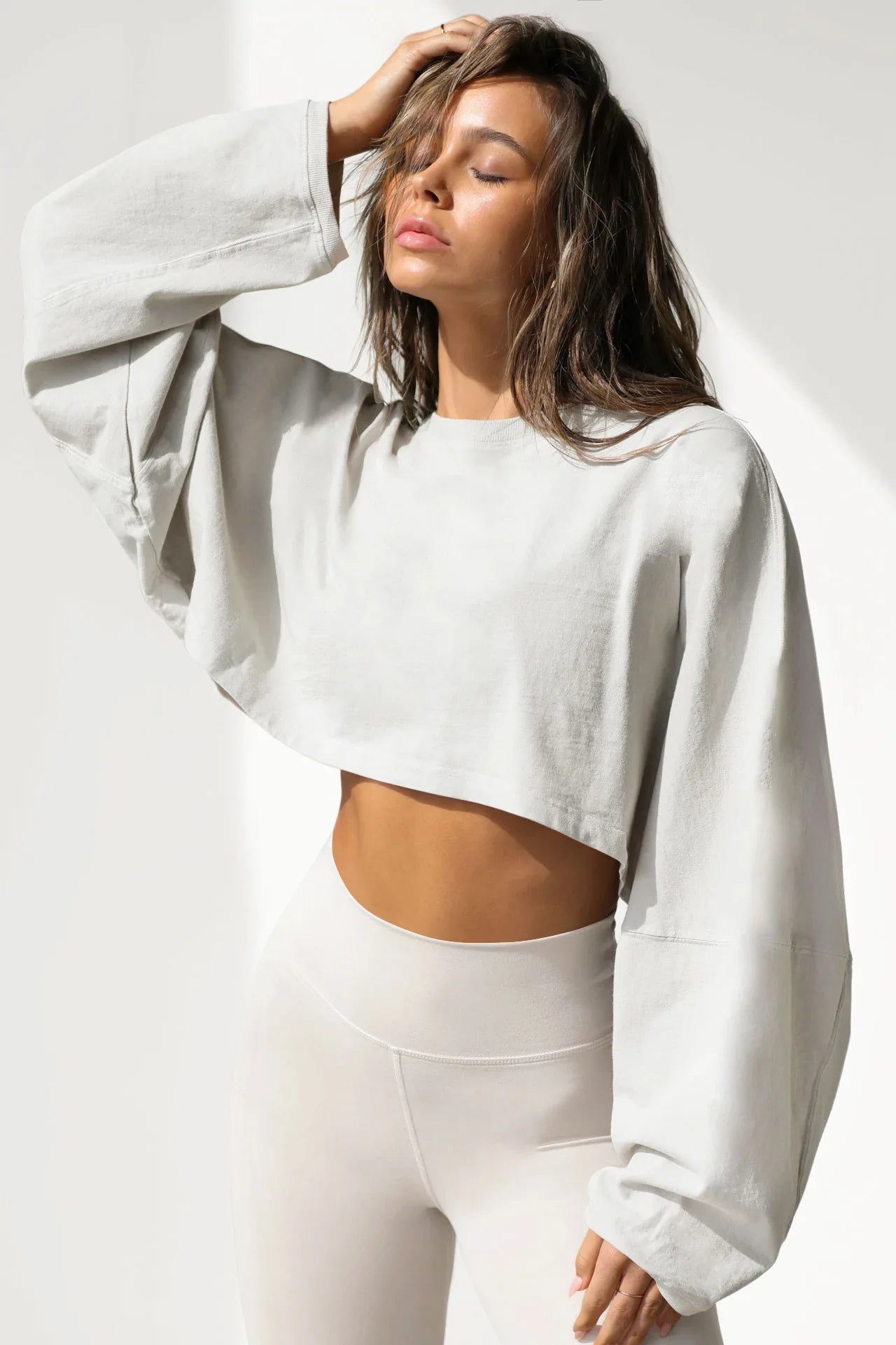 Women's Loose Long Sleeve Pullover Casual Workout Sexy Female Crop Sweatshirt