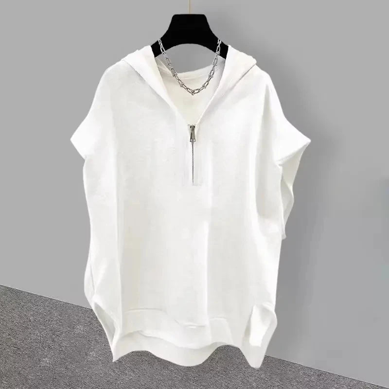 American Style Street Hooded Cotton Vest Sleeveless Spring Summer Casual Zip Up