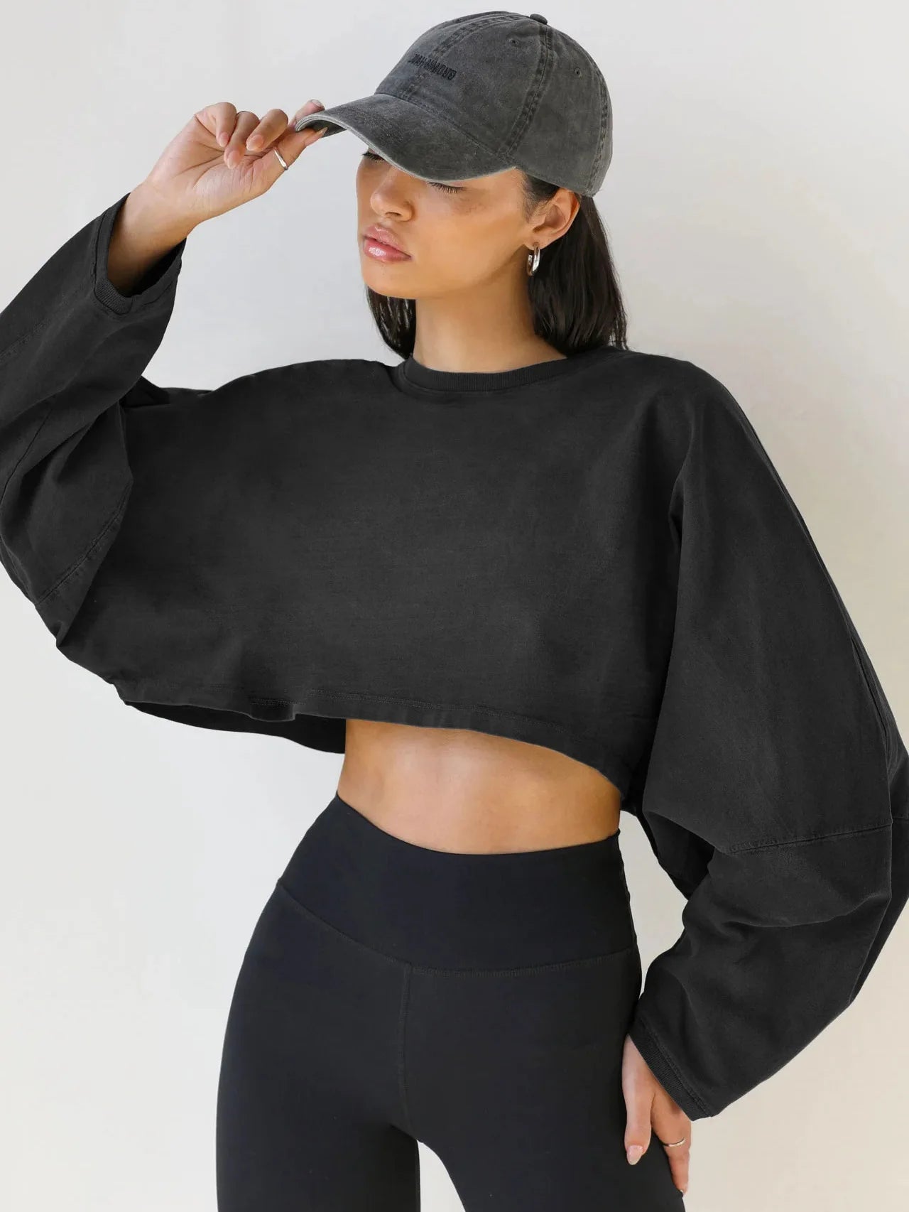 Women's Loose Long Sleeve Pullover Casual Workout Sexy Female Crop Sweatshirt