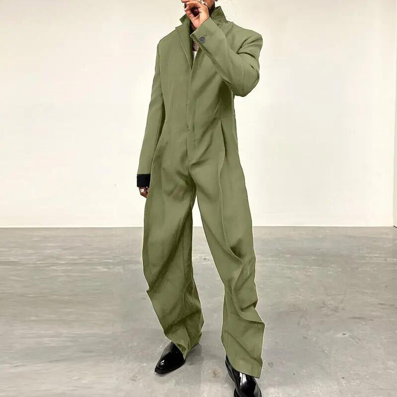 Men's Solid Color Jumpsuit | Lapel Long Sleeve
