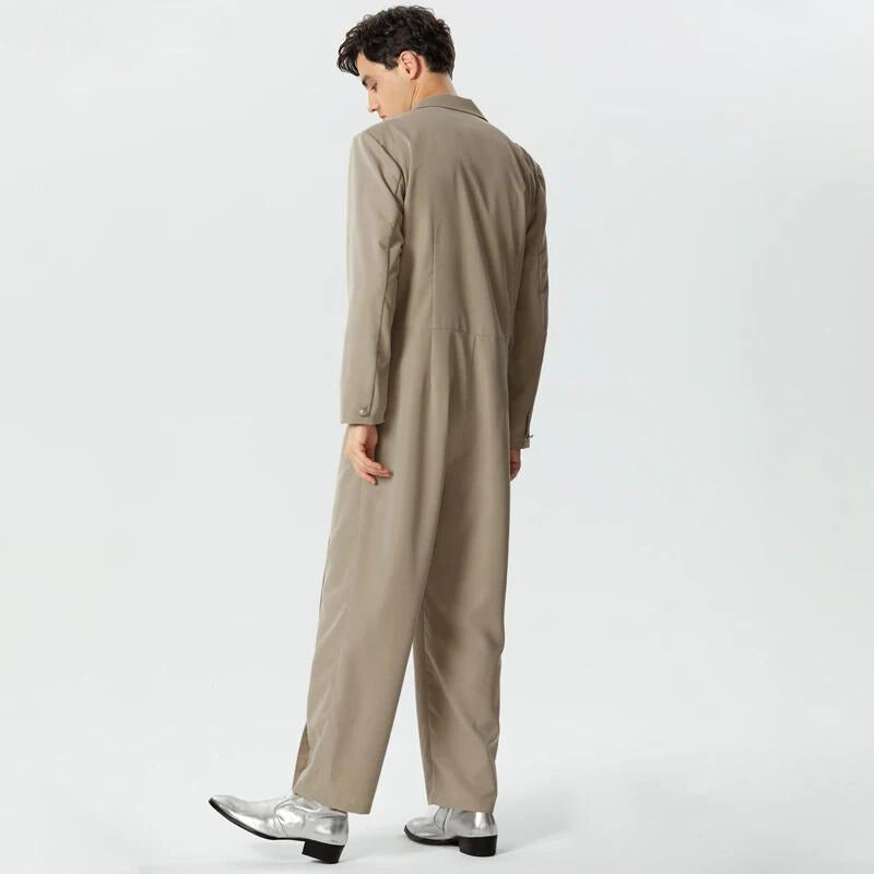 Men's Solid Color Jumpsuit | Lapel Long Sleeve