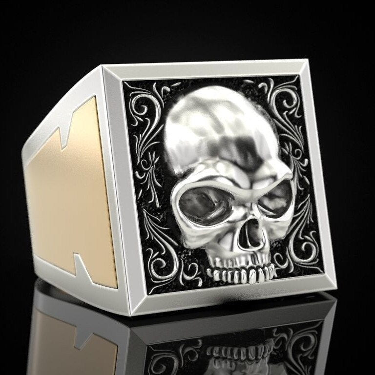 Secret Compartment Skull Ring Unique Two-Tone Silver/Gold