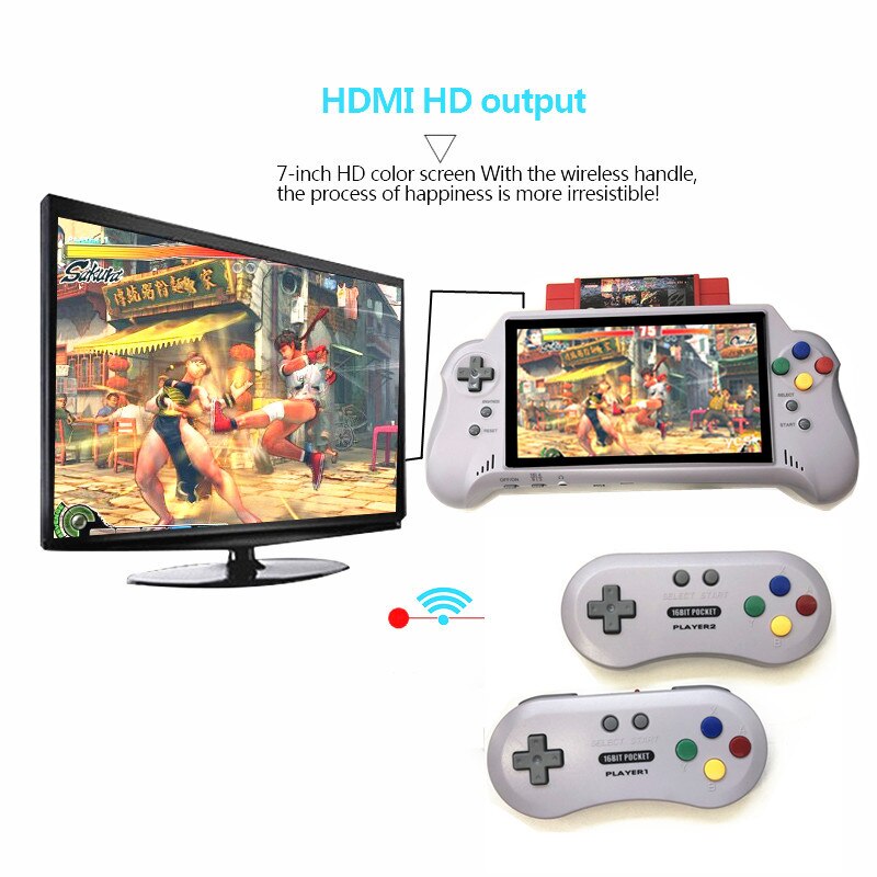 Handheld Game Console HD 7" inch 16bit HDMI Ultra Pocket Retro Wireless Controllers