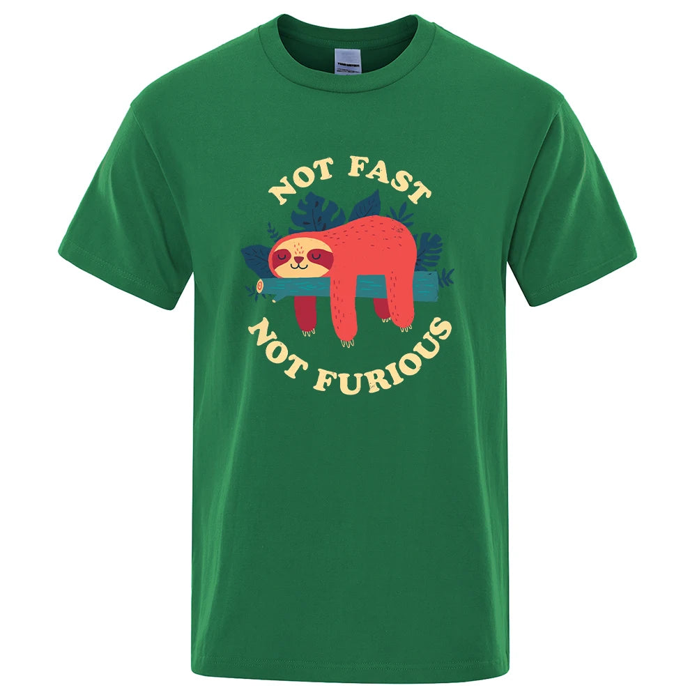 Not Fast Not Furious Sloth Cute Print Unisex Breathable Cotton Tops Street Fashion Casual Summer T Shirts