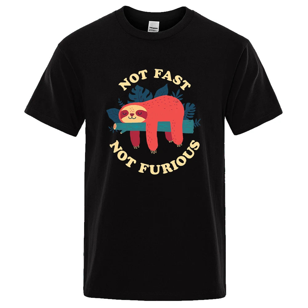 Not Fast Not Furious Sloth Cute Print Unisex Breathable Cotton Tops Street Fashion Casual Summer T Shirts