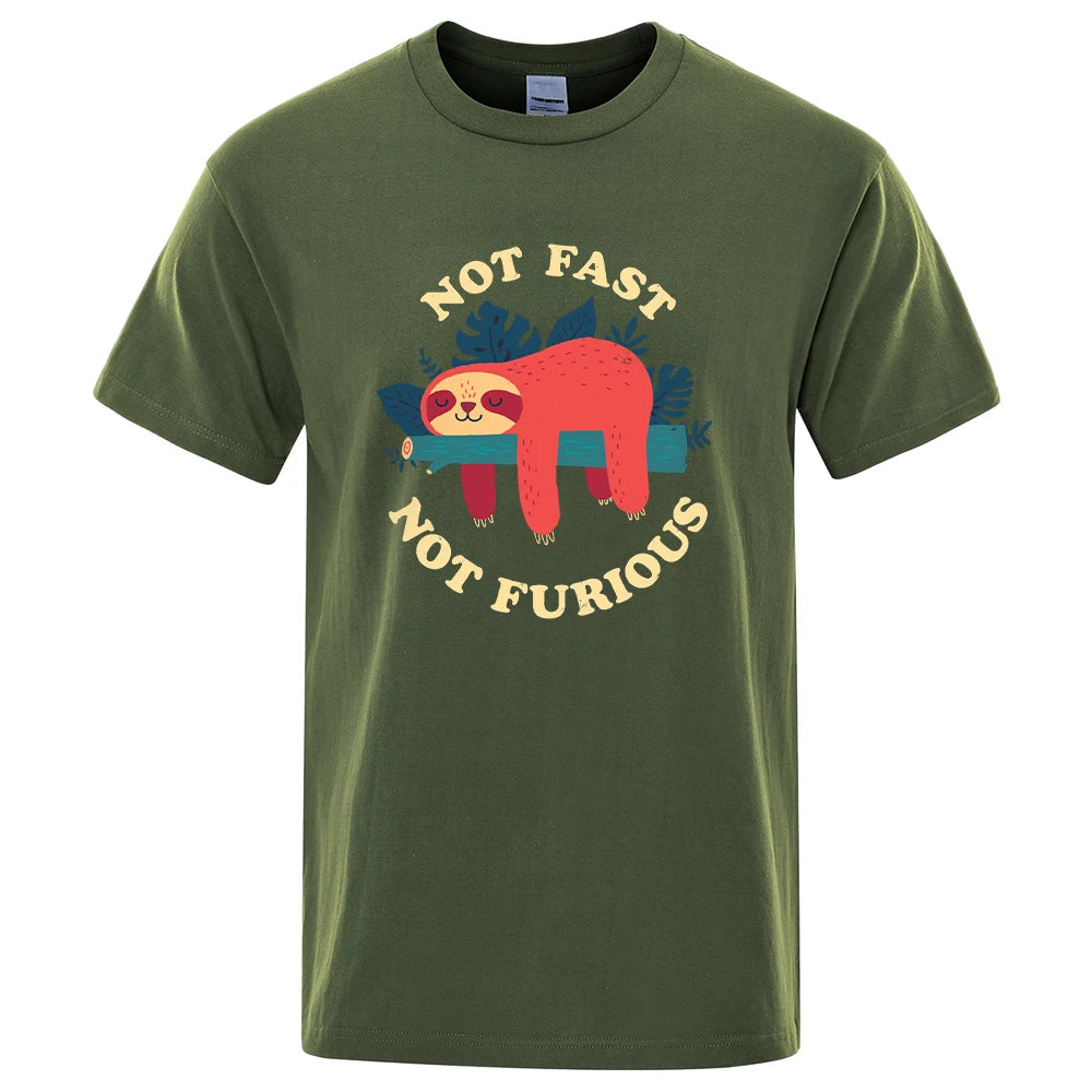 Not Fast Not Furious Sloth Cute Print Unisex Breathable Cotton Tops Street Fashion Casual Summer T Shirts