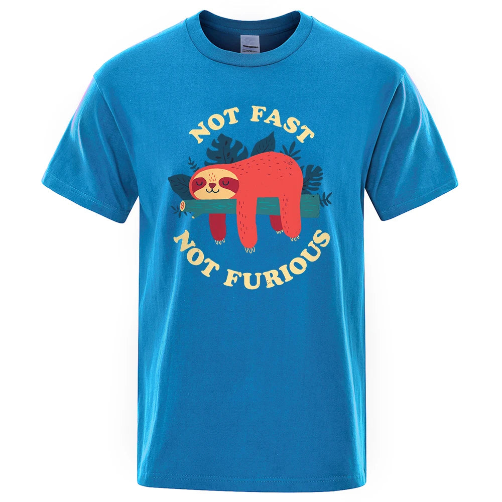 Not Fast Not Furious Sloth Cute Print Unisex Breathable Cotton Tops Street Fashion Casual Summer T Shirts